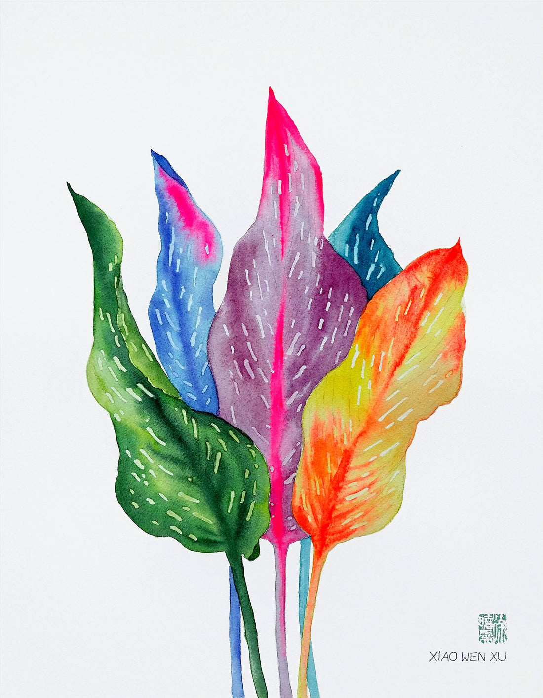 Rainbowland Calla Lily Leaves II - art by artist from Canada Xiao Wen Xu - artterra online art gallery - Buy art of Canada Online - Free Shipping