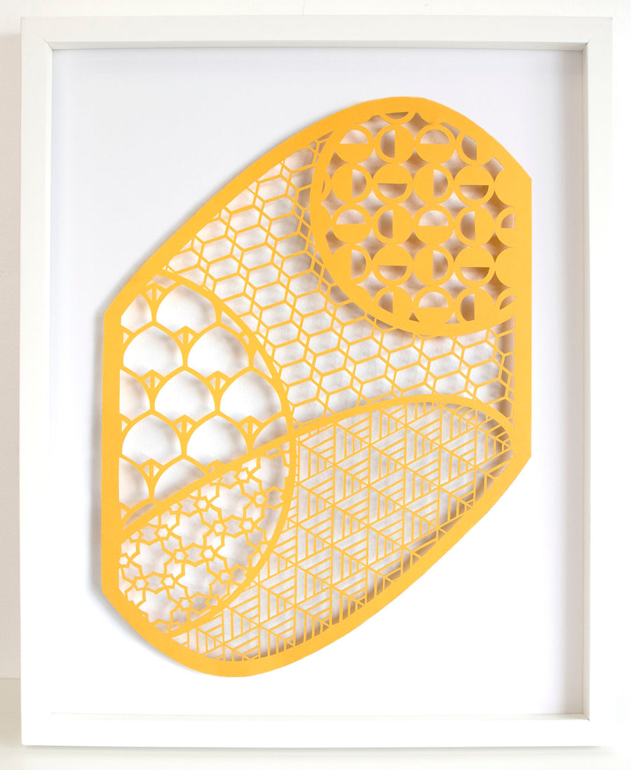Pattern Mixing Series (yellow shape) - art by artist from Canada Rachael Ashe - artterra online art gallery - Buy art of Canada Online - We ship to USA and Canada