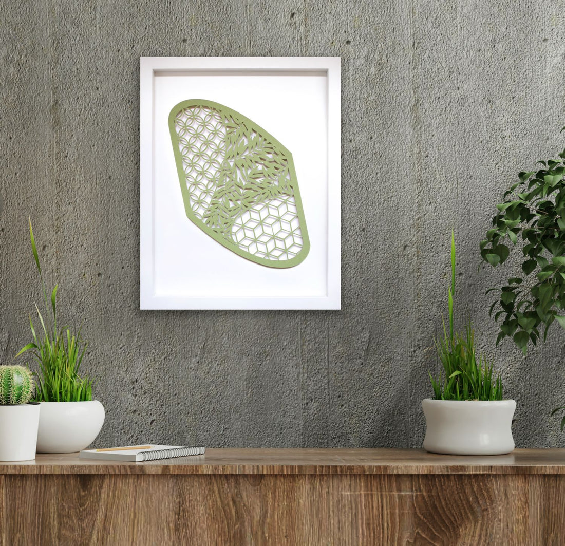 Pattern Mixing Series (green shape) - art by artist from Canada Rachael Ashe - artterra online art gallery - Buy art of Canada Online - We ship to USA and Canada